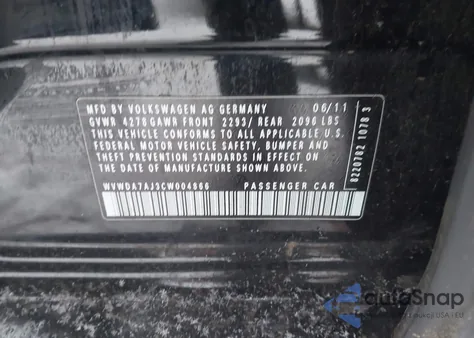 2012 Volkswagen Golf 2.5L 4-Door from USA, damaged, VIN WVWDA7AJ3CW004866